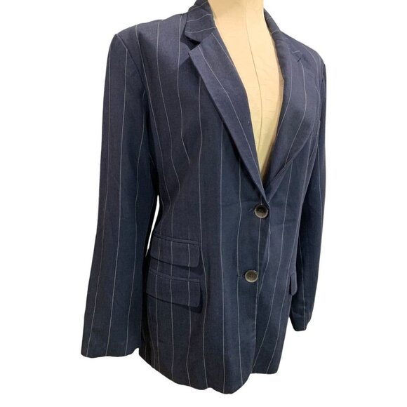 Large Esprit Navy Blue Vintage 1990s Pinstripe Womens Navy Blue Blazer - Picture 1 of 8